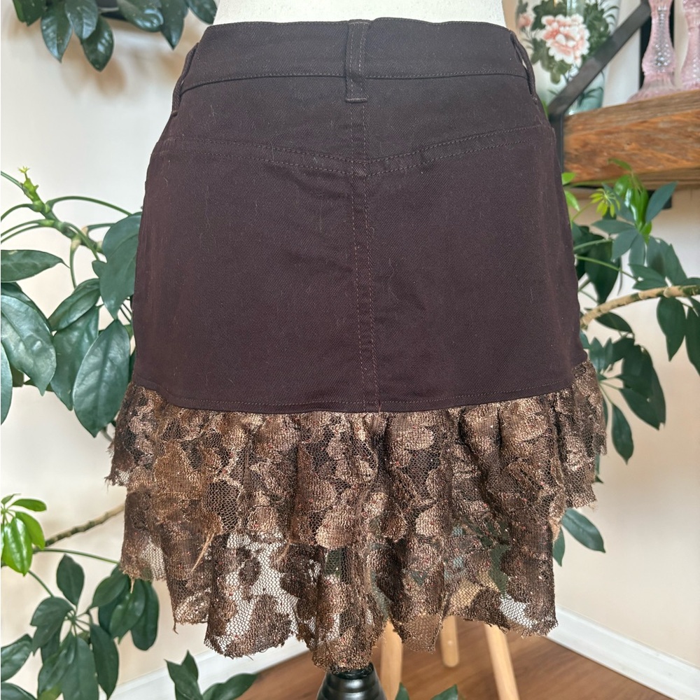 Simon Chang - Chocolate Brown Denim Mini Skirt - Picture 5 of 7